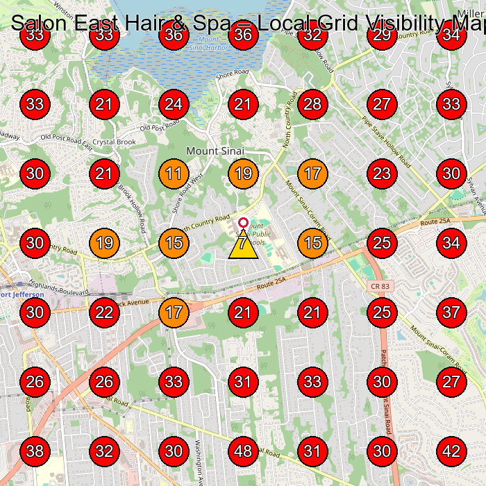 Salon East Hair & Spa GeoGrid visibility map for Hair Salon in Port Jefferson Station